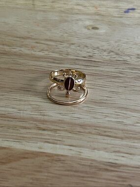 Gold-Tone Ring with Dark Red Oval Stone - Women's Jewelry